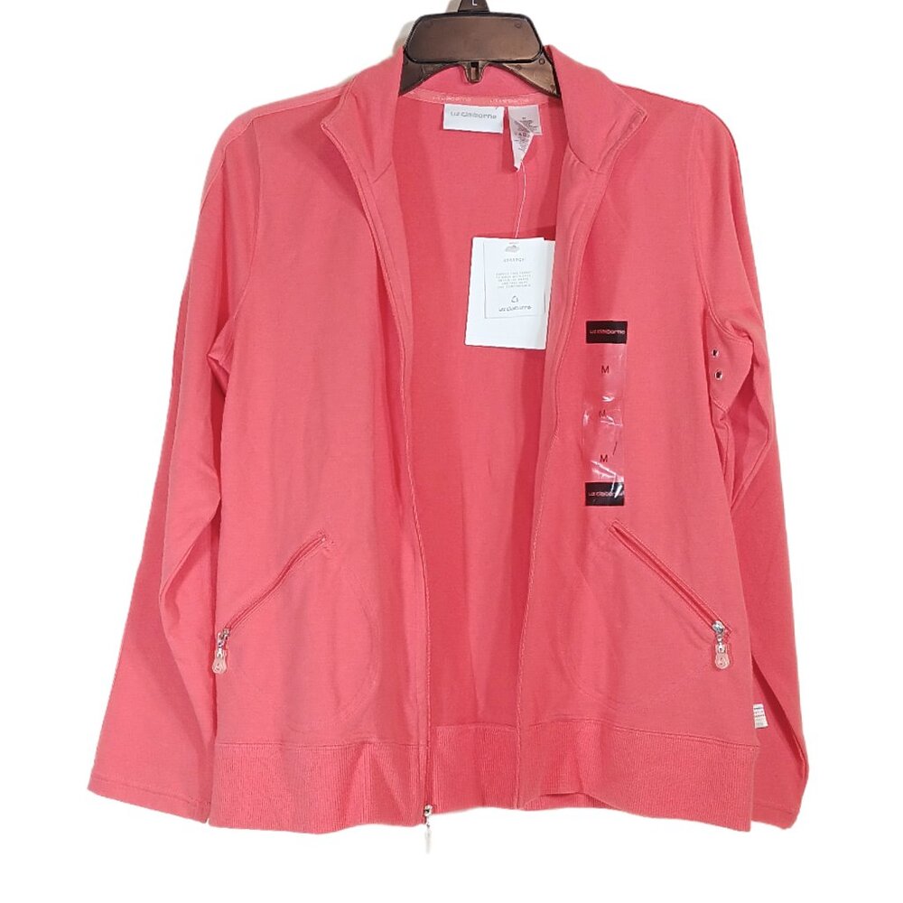 Liz Claiborne Zip Jacket Womens Medium Coral Long Sleeve Stretch Activewear New
